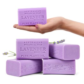 Australian Botanical Soap Lavender with Essential Oil 6.6 oz Luxury Soap Bars Enriched with Shea Butter, Pack of 4, Packaging May Vary