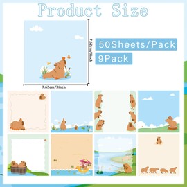 PAOFUFUI Sticky Notes Gifts, 9Pack Cute Sticky Notes 3x3 Capybara Gifts for Lovers Cartoon Notepads Animals Post It Pads for Women Men Office School Supplies 450 Sheets (Capybara)