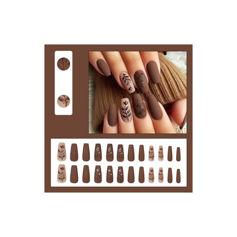 ONPRESS 24 Uñas Postizas Medianas Cuadradas Con Degradado Marrón Y