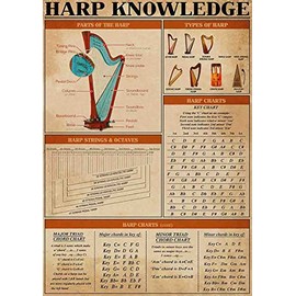 ARA STEP Vintage Knowledge Posters Musical Instruments Wall Decor Prints UNFRAMED. (297 x 420 mm / 11.7 x 16.5 inches, Harp Knowledge)