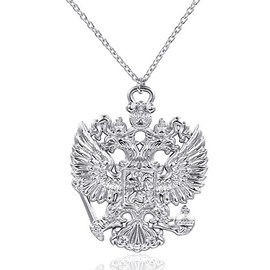 GuDeKe Russian Double Headed Eagle Necklace Emblem of Russia Pendant (Silver)