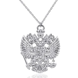 GuDeKe Russian Double Headed Eagle Necklace Emblem of Russia Pendant (Silver)