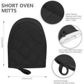 Qulable 1 Pair Short Oven Mitts - Silicone Kitchen Oven Gloves High Heat Resistant 500℉