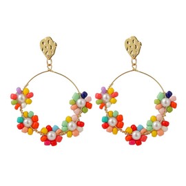 Cute Daisy Flower Beaded Earrings for Women Multicolor Floral Hoop Dangle Earringss Boho Seed Summer Beach Statement Ear Jewelry-half mix