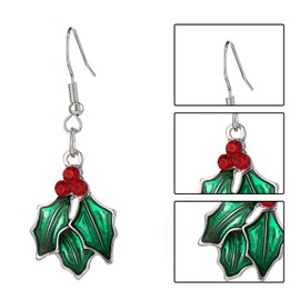UNVOJL Holly Berries Dangle Earrings Christmas Ornament Earrings Xmas Dress Up Jewelry Earrings Holly Leaf Festive Accessories for Women Girls