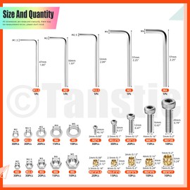 Tanstic 385 Pcs M2 M2.5 M3 M4 M5 Hex Socket Head Cap Screws Bolts and Nuts and Washers Kit, 304 Stainless Steel Machine Screws Nuts and Bolts with Washers, Hex Wrench, Threaded Inserts (Silver)