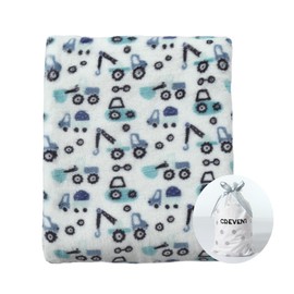 CREVENT 30"X40" Cute Lightweight Silky Cozy Warm Baby Blanket for Boys Infant Toddler Newborn Unisex Crib Cot Stroller, for All Season - Blue Truck