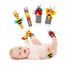 Infinno Handgelenk Rasselsocken und Fußfinder Baby Spielzeug, Babyspielzeug Lernspielzeug Für Neugeborene Jungen und Mädchen 0–12 Monate Babygeschenke Für Babyparty, Babygeburtstag
