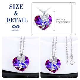 INFINIONLY Heart of the Sea Crystal Necklace for Women and Girls, 925 Silver Chains, Colour Gradient Crystal Heart Necklace Pendant, Butterfly Inlaid, Shiny Zircon, 45 cm Chain, Crystal Cubic Zirconia