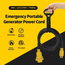 30 Amp 4 Prong 10FT Generator Extension Cord and Inlet Box with Locking Connectorx, L14-30P to L14-30R, 125/250V 7500W 10 Gauge Generator to House Power Cord