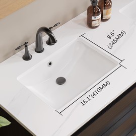 18 Inch Small Rectangle Undermount Bathroom Sink Vessel Sink Lavatory Ceramic White Vanity Top Sink with Overflow (18.5"X11.8")