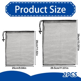 Piriuuo Pack of 2 Drawstring Mesh Bags, Black Nylon Mesh Bags with Drawstring, Golf Ball Bag, Portable Storage Bags, Mesh Ball Bag for Collecting, Pool Toys, Golf Balls and Tennis, black