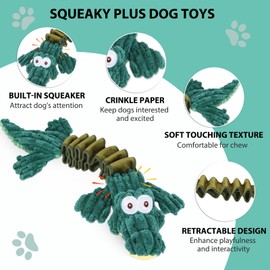 Squeaky Plush Stuffed Pet Toys With Crinkle Paper - Interactive Tug of War for Small, Medium, Large Dogs - Cute Puppy Toy to Keep Them Busy