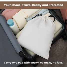 LFH Cotton Rich Shoe Storage Bags with Drawstring, Dustproof Breathable Reusable Organizer, Perfect For Travel, Dorm, Hotel, College, Gym, Easy to Carry, Machine Washable 12"x17" (Pack of 4) - White