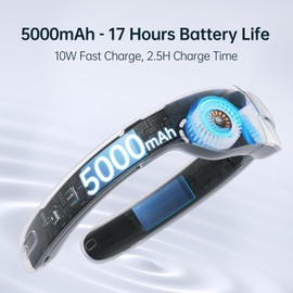 JISULIFE Portable Neck Fan Pro, 100 Speeds Bladeless, Stepless Knob, LED Display, 5000mAh Rechargeable Personal Fan, Mini Hands Free, USB Battery Operated Wearable-Blue