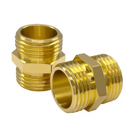 Hooshing 2PCS Brass Garden hose Adapter 3/4 Inch Male to Male Water Hose Connector