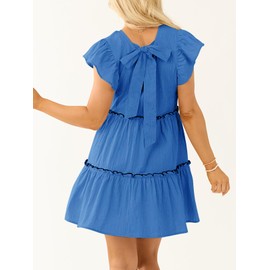 Oumrdeo Women’s Summer Tunic Dress V-Neck Cap Sleeve Flowy Mini Dress Beach Sundress Blue S