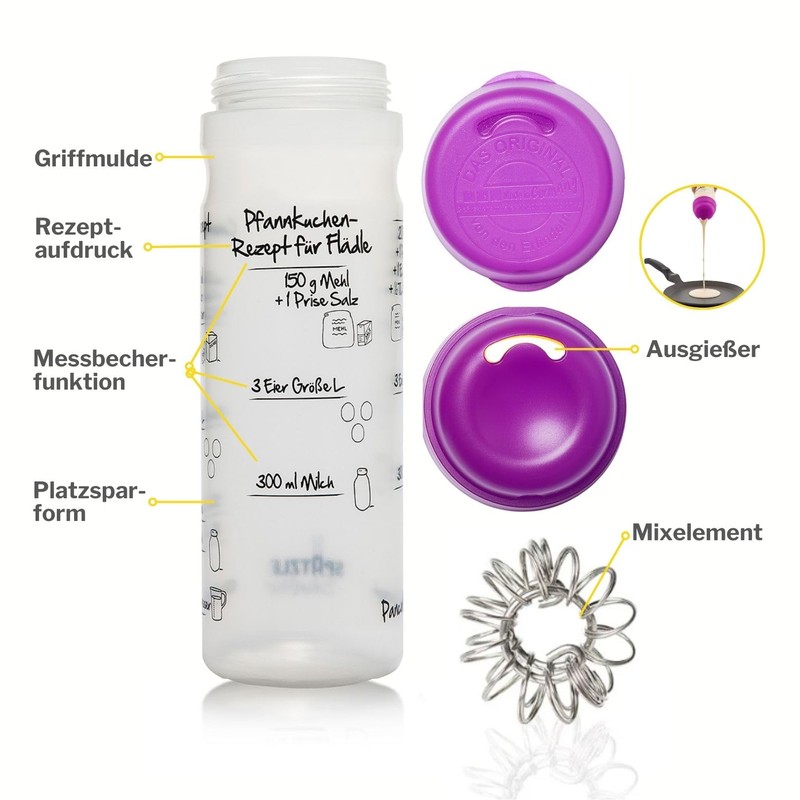 875 ml Pancake Shaker (Purple) with Recipe Print for Pancakes,