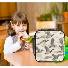 ALAZA Wild Duck Camouflage Lunch Box Insulated Lunch Bag Girls Lunch Cooler Bag Tote Freezable Shoulder Strap Lunchbox Thermal Meal Tote Kit for Girls School Picnic