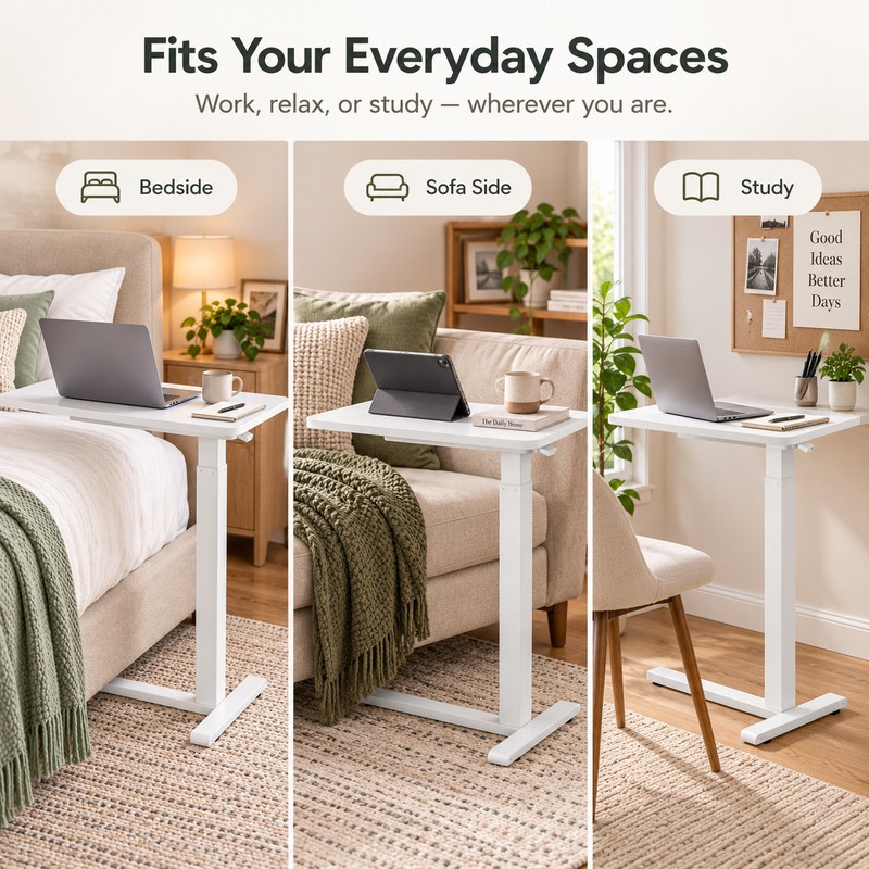 Adjustable Overbed Laptop Table – Rolling Bedside Desk with Casters