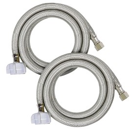 HIGHCRAFT 2-Pack 24 Inch Flexible Toilet Water Supply Line Braided Stainless Steel Toilet Hose Connector 3/8 Inch Compression x 7/8 Inch Ballcock Plastic Nut