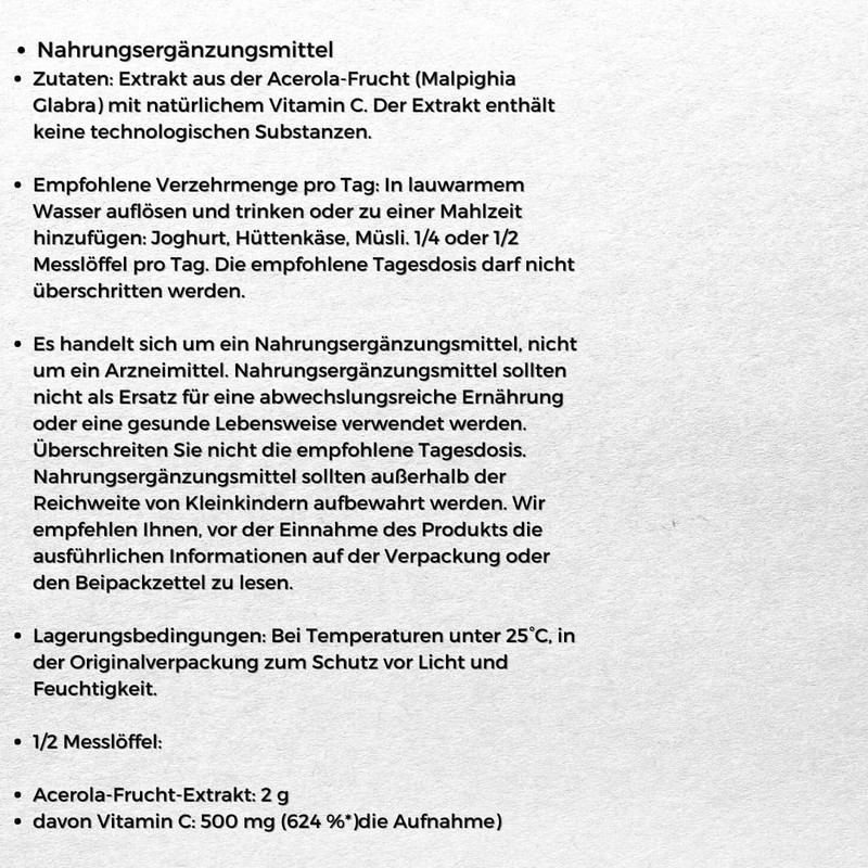 Aliness Acerola Vitamin C Pulver 250g