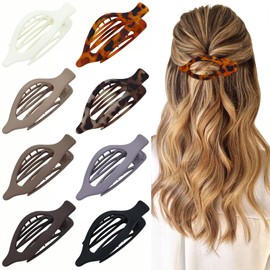 Lawie 8 Pieces Flat Hair Clips Plastic Duckbill French Hair Barrettes Matte Neutral Colors Long Teeth Slide Comb Alligator Hair Grips Clamps French Flat Claw Clips for Women Girls (Colorful Set B)