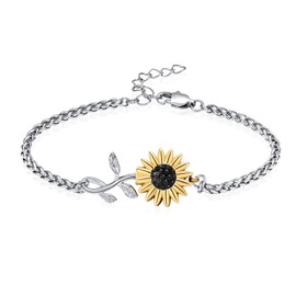 shajwo Sunflower Cremation Urn Bracelet for Ashes for Women Girls Adjustable Cremation Jewelry Memorial Link Bracelet,Gold+Black
