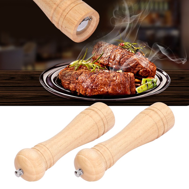 2pcs Wood Salt and Pepper Grinder Adjustable Coarseness Wooden Pepper