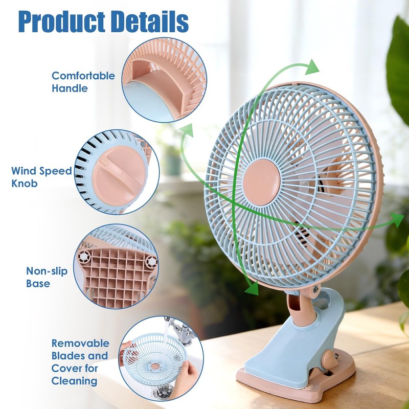Oscillating Clip on Fan 8.66In Desk Clip on Fan 2