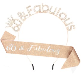 Luixenir 60th Birthday Sash and 60th Tiara Crystal Princess Crown for 60 and Fabulous Birthday Decorations and Party Accessories for Women