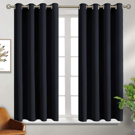 Hisemy Cortinas Blackout para Recamara，Cortinas de Sala de Estar（107 * 160CM)，Reducción de Ruido，Aislamiento Térmico，100% Poliéster Tela（2 Piezas)，Liso y Suave（Negro)