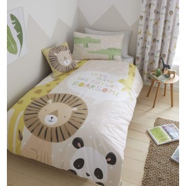 Catherine Lansfield Roarsome Animals Reversible Junior Duvet Cover Set with Pillowcases Natural