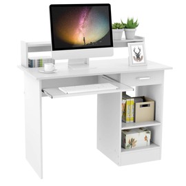 YAHEETECH Desk with Keyboard Tray, Home Office Computer Desk Wooden PC Laptop Desk, Morden Sturdy Study Writing Table, White