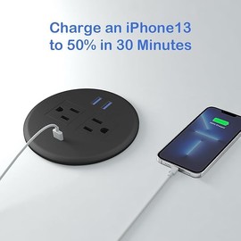 2 Pack Recessed Power Grommet with PD 20W Fast Charging USB C,Fits 3-1/8" Round Holes.Fadossu Desktop Flush Mount Power Grommet Outlet with 2-AC Outlet,3-USB Port,5FT Power Cord,Black