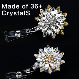 Badge Reel with Golden Sunflower Luxury Golden Sunflower & Crystal Design for Nurses & Teachers Bling Bling Luxury Retractable Badge Holder