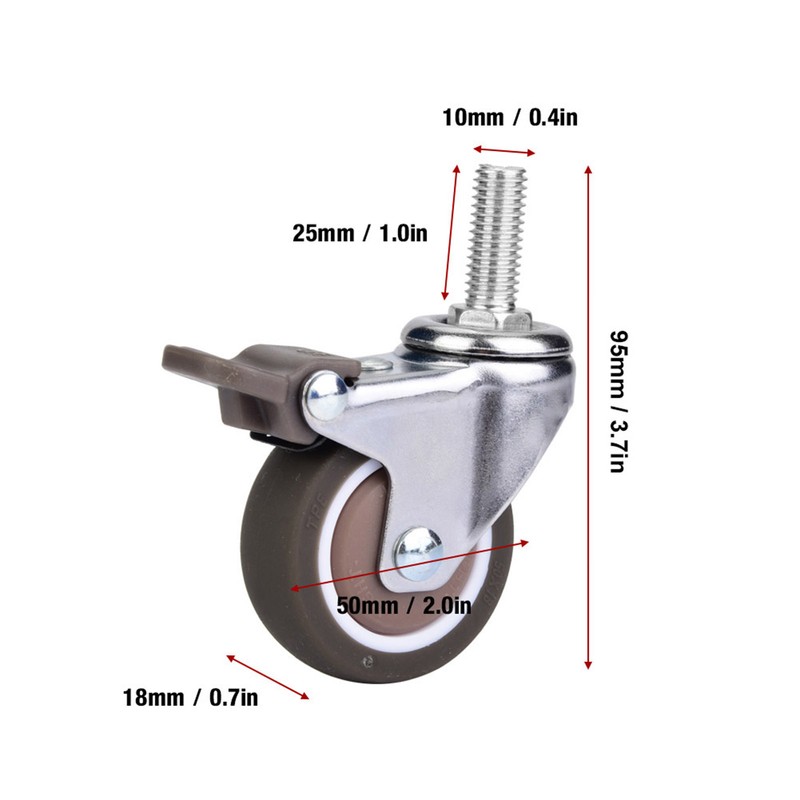 4pcs 2in Universal TPE Rubber Caster Wheel for Medical Equipment