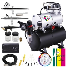 OPHIR 110V Pro Airbrush Kit, Air Brush Set Compressor with 3L Air Tank, 0.2mm 0.3mm 0.8mm Airbrushes & Cleaning Kit, Color Wheel, 1/6 HP Airbrush Compressor Quiet for Model Painting Body Tattoo