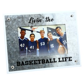 Pavilion Gift Company - Basketball Life - MDF Picture Frame (Holds a 4 x 6-inch Photo), Sports Themed Photo Frame, Basketball Frame, 1 Count (Pack of 1), 8.5” x 6.5”, Silver