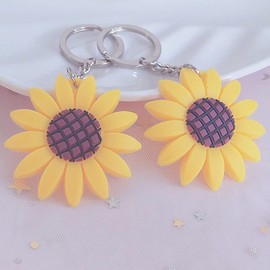 HugeDE 10 Pcs Sunflower Keychains for Sunflower Theme Party Favors Sunflower Key Ring Keyring for Summer Birthday
