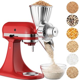 Grain Mill Attachment for KitchenAid, Food-Grade All-Metal 9 Levels Flour Mill for KitchenAid Stand Mixer, Fit for Millet, Wheat, Grain Corn, Coffee Beans, Dry Low-Oil Grains