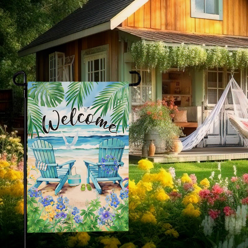 Summer Beach Welcome Garden Flag Nautical Hawaii Coconut Tree Garden