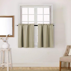 Easy Home Kitchen Curtain for Window, 24 Inch Length Blackout Tier, Thermal Insulated Curtain for Living Room, Basement Room Darkening, Rod Pocket, 2 Panels 36" (W) x24 (L) (Taupe)