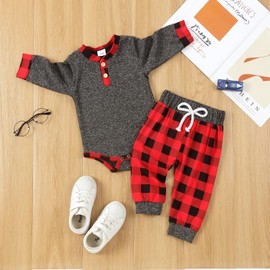 12-18 Month Boy Clothes Toddler Infant Boys Girls Outfit Long Sleeve Plaid Tops + Pants Outfit Set 2Pcs,Red Plaid Clothes 12-18 months/100cm