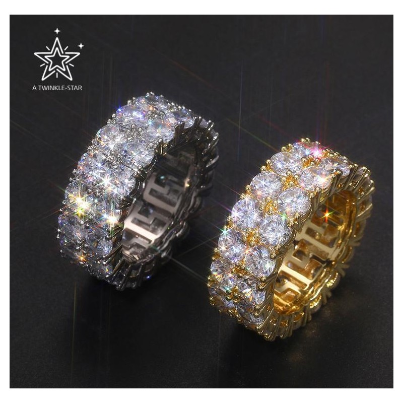 2 Row VVS Synthetic Moissanite Tennis Rings For Women Men