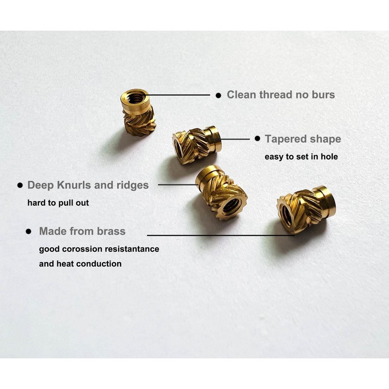 ShineNow Threaded Heat-Set Inserts Brass for Printed Plastic Parts M8