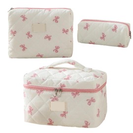 Bow Makeup Bag,Embroidered Makeup Bag | Toiletry Corganizer Large Cosmetic Pouch for Travel Daily Commute Trip Dorm Hotel Home Girls Women Vanity Morning