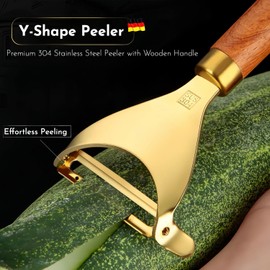 Peeler Y-Shaped Premium Solid Rosewood Handle 304 Stainless Steel Gold - for Vegetable, Fruit, Apple, Carrot, Potatoes