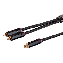 Monoprice RCA Y-Adapter - 2-Male to 1-Female, Gold Plated Connectors, Double Shielded, 1 Feet, Black - Onyx Series