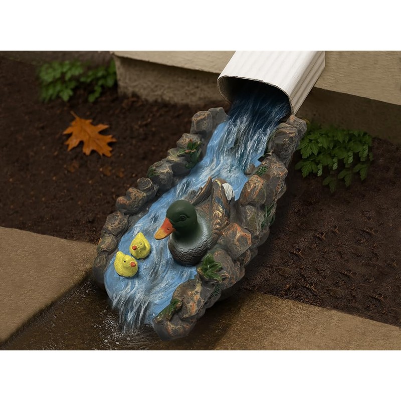 Mallard Duck Statue Splash Block Gutter Downspout Extensions Garden Decor,